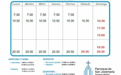 Horarios de misa y apertura del templo