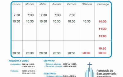 Horarios de misa y apertura del templo